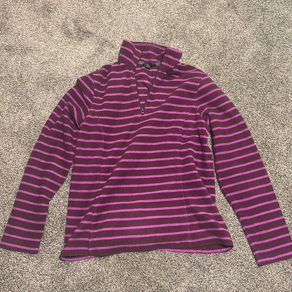Lands End Purple & Magenta Stripe 1/4 Zip Long Sleeve Plush Pullover Women’s S